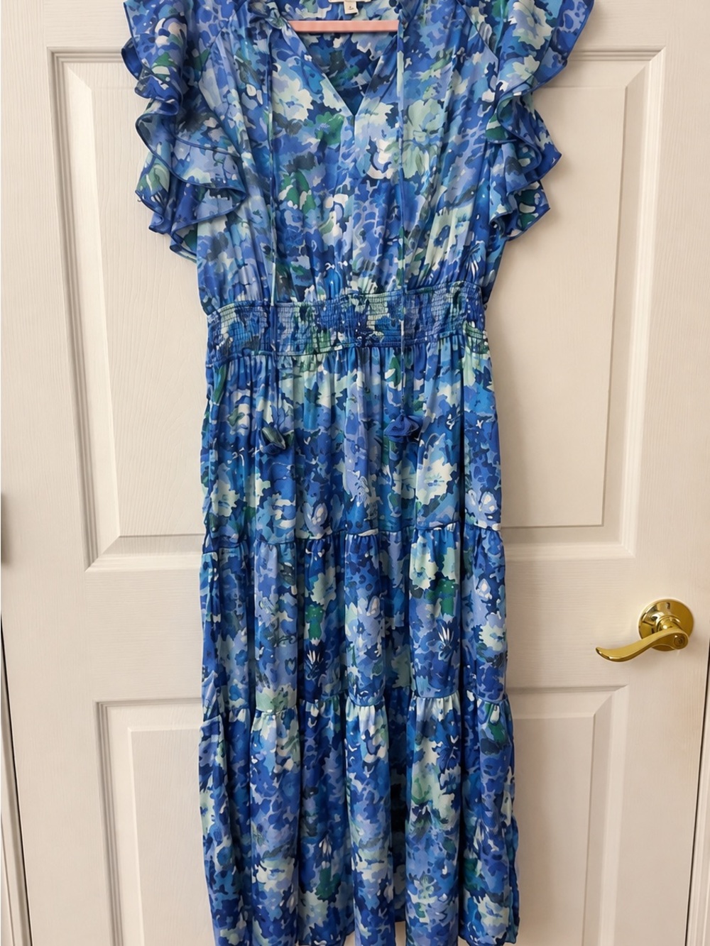 Umgee Blue Multi-Color Floral Tiered Maxi Dress